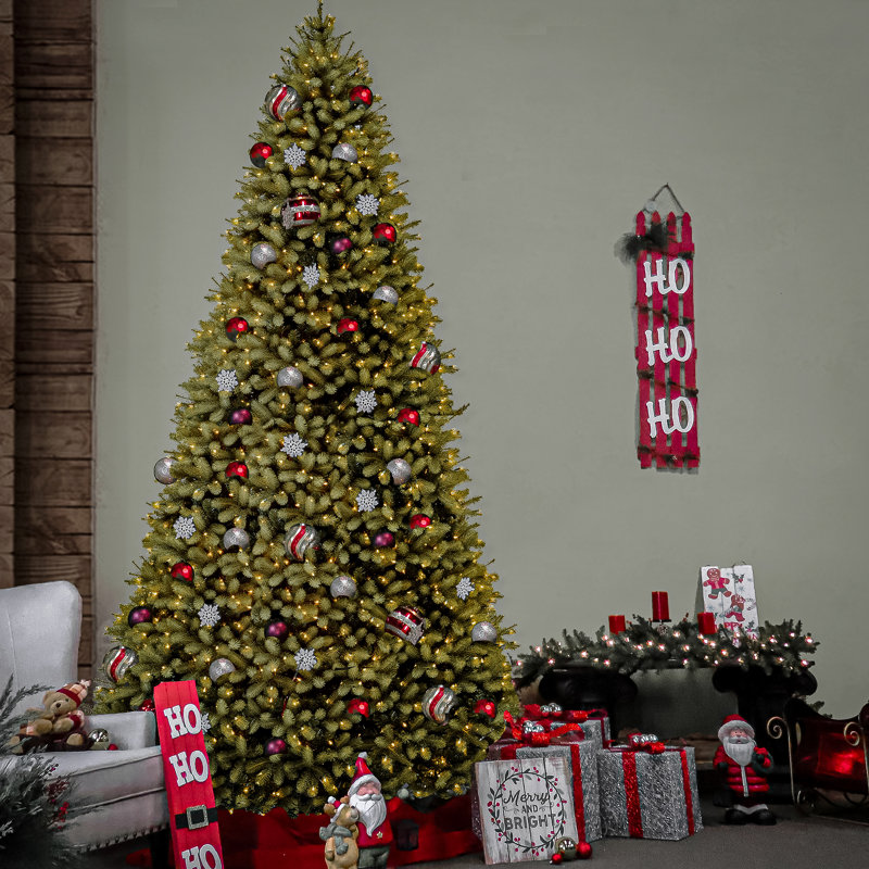 Downswept Douglas 10" Green Fir Artificial Christmas Tree with 1000 LED Multi Lights and Stand, 7.5' H x 59" W, Pre-Lit