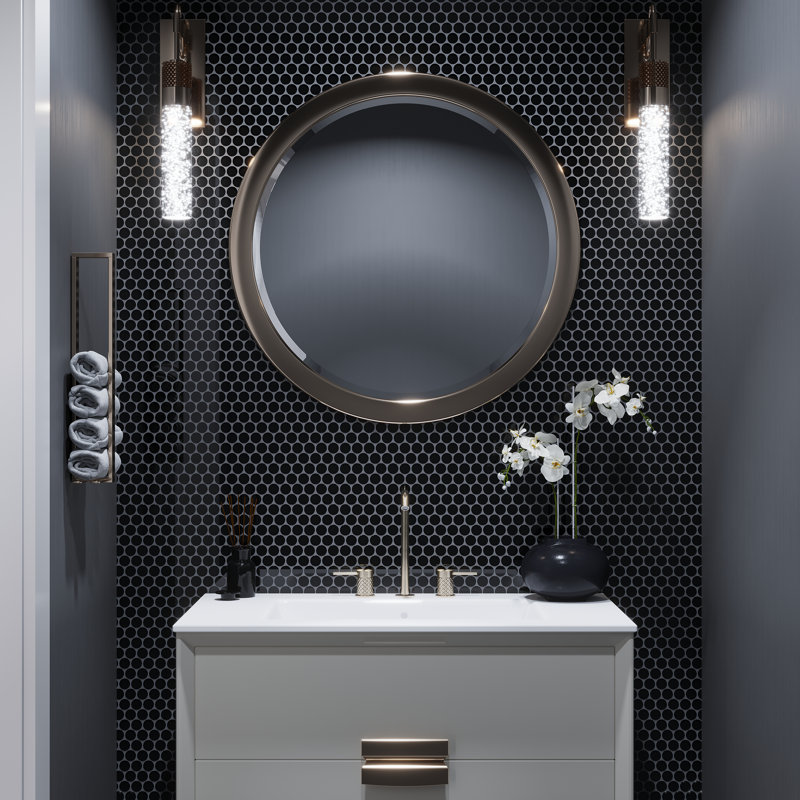 Penny 1 " X 1 " Straight Edge Glass Mosaic Sheet Wall & Floor Tile, Black