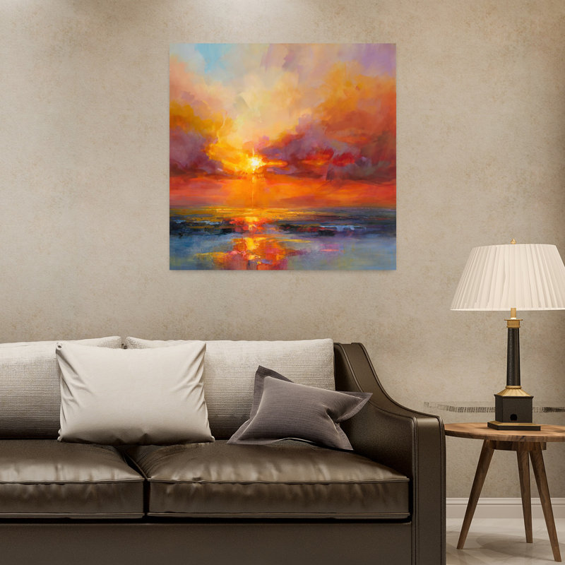 Art du paysage côtier abstrait soir, H 32 po x l 32 po