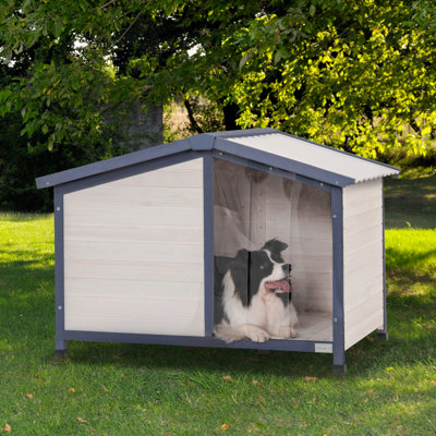 Grande niche pour chien, L 46,5 po x l 31,7 po x H 32,5 po, toit en PVC pour petits chiens de taille moyenne, maisonnette durable pour un nettoyage facile