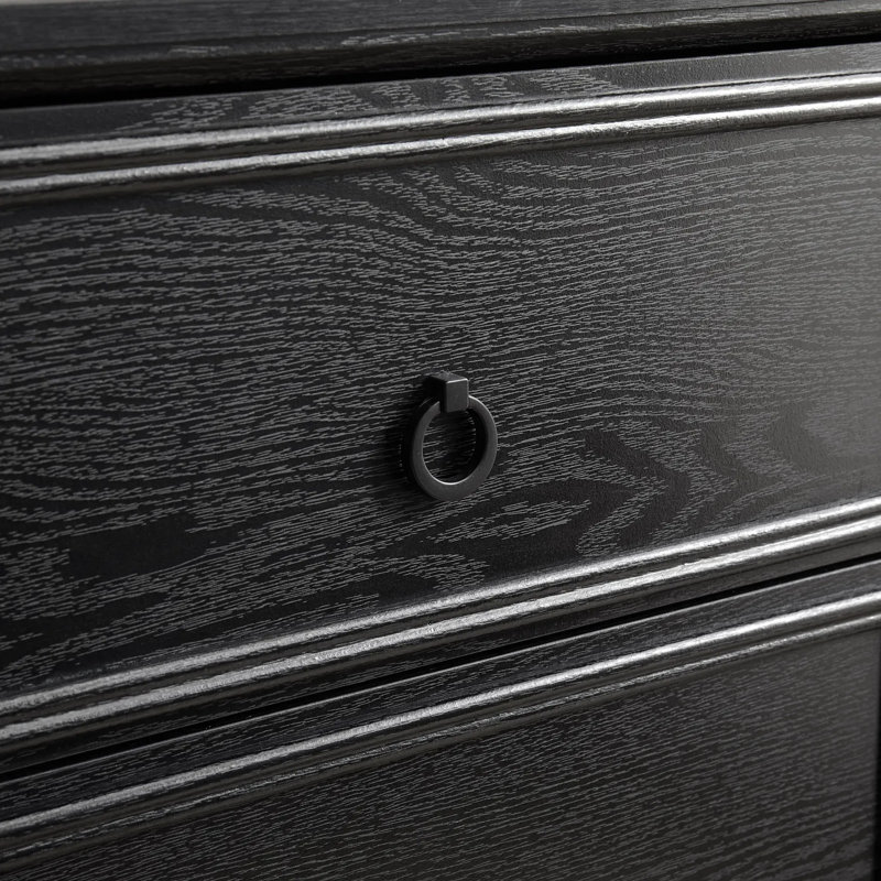 Commode 6 tiroirs en bois - Farmhouse, plateau rustique, glissières en métal lisse noir, Noir mat