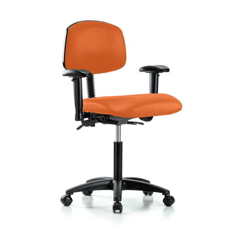 PERCH Multi-Task Office Chair with Adjustable Armrests | Medium Bench Height 20-27", Orange Kist Vinyl, Included