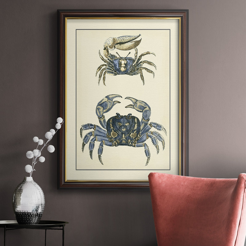 Antique Blue Crabs II - peinture sur toile encadrée, H 36 po x l 24 po x P 2,5 po