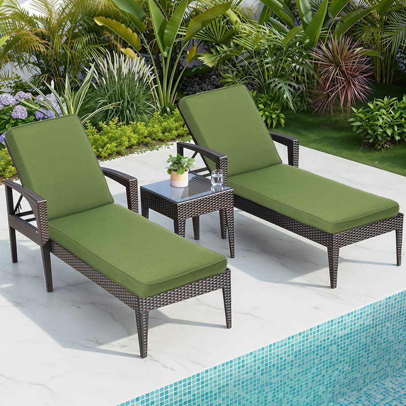  Coussin de chaise longue d'extérieur avec attaches 3 po, Vert