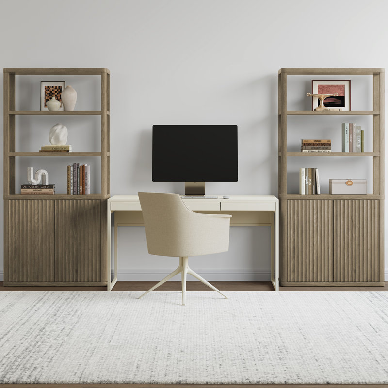 Cesiro 6-Tier Bookcase With 2 Fluted Doors And Adjustable Shelves, Gray