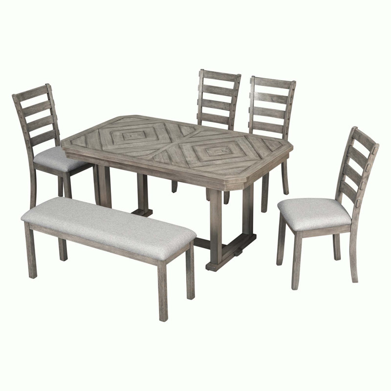 6-Piece Rubber Wood Dining Table Set, Grey