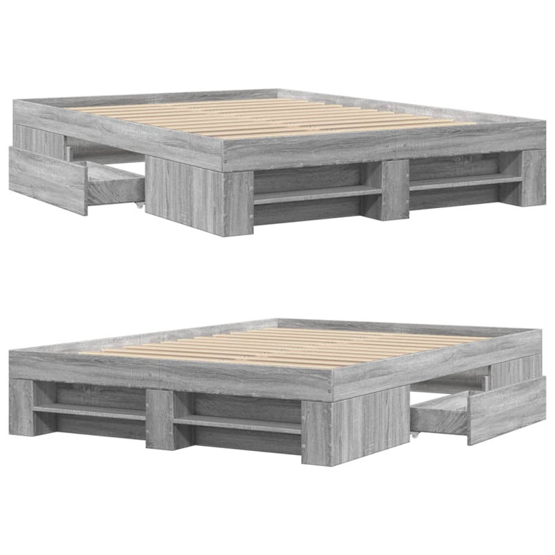 Drawers Bed Frame, 140 x 190cm, Grey Sonoma