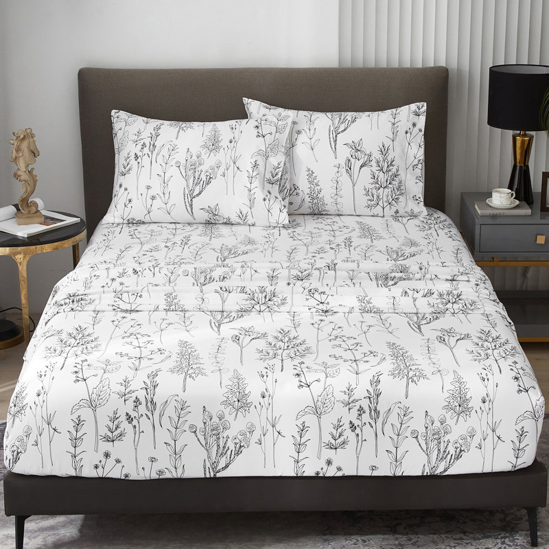Hyprest Sheets, Soft Breathable Farmhouse Bed Sheet Sets, Deep Pocket Sheets, King Sheet Set, White Leaf