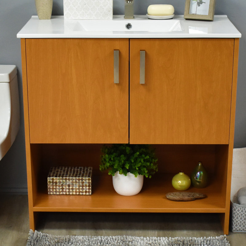 Ensemble de meuble-lavabo simple 36 po Nhyira Anjeli Cabo, Érable miel