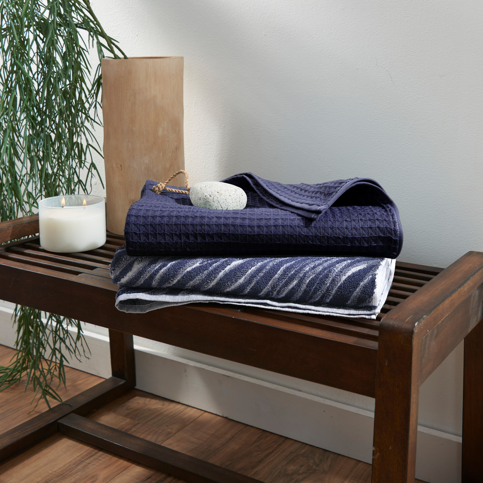 Waffle Twist 100% Cotton Bath Towel, Blue, Hand Towel - 1 Pack
