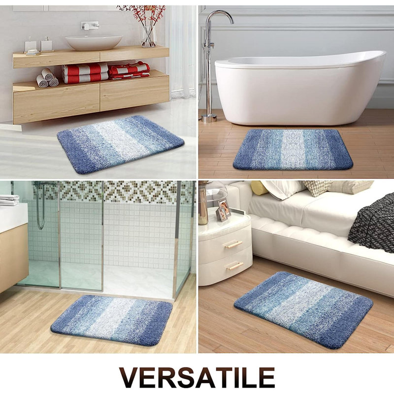 Wynnewood Microfiber / Microsuede Non-Slip Bath Rug, Blue