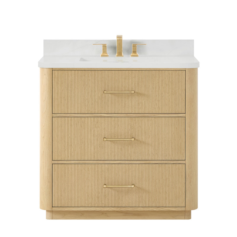 Meuble-lavabo simple 36 po Francesca, Beige, Bronze, Quartz Giotto
