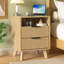 17.7'' W 2-Drawer Nightstand with Charging Station, Fluted Bedside Table with Open Cubby