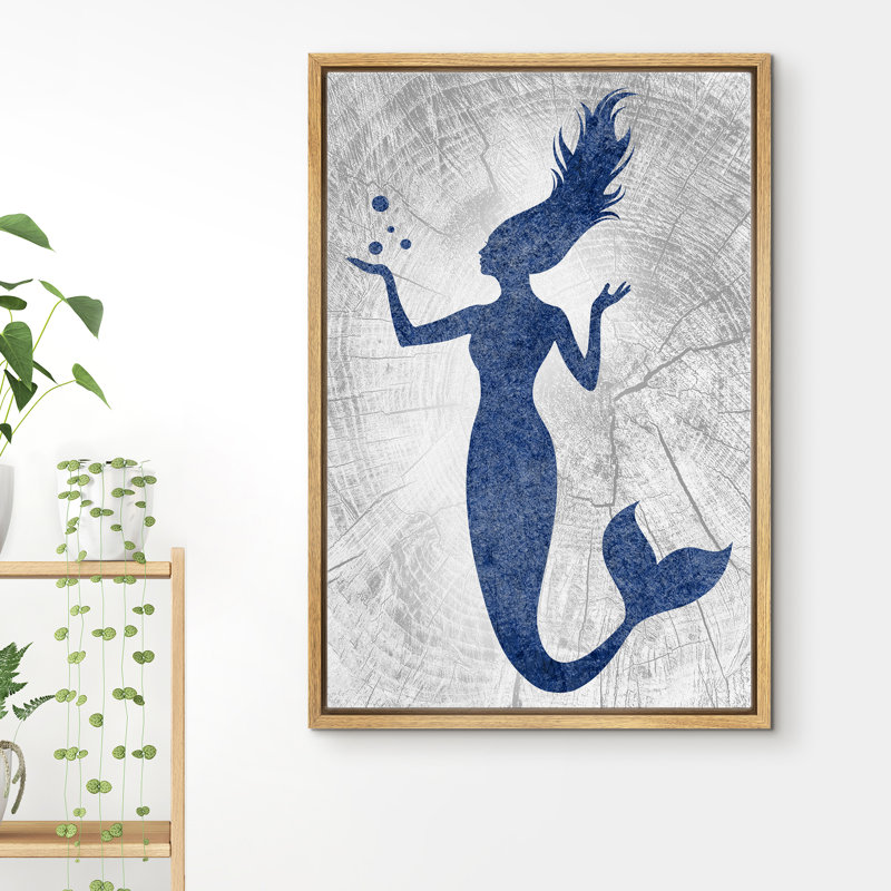 «Mermaid With Bubbles On Her Hand», reproduction sur toile flottante, Cadre brun, H 36 po x l 24 po x P 1,5 po