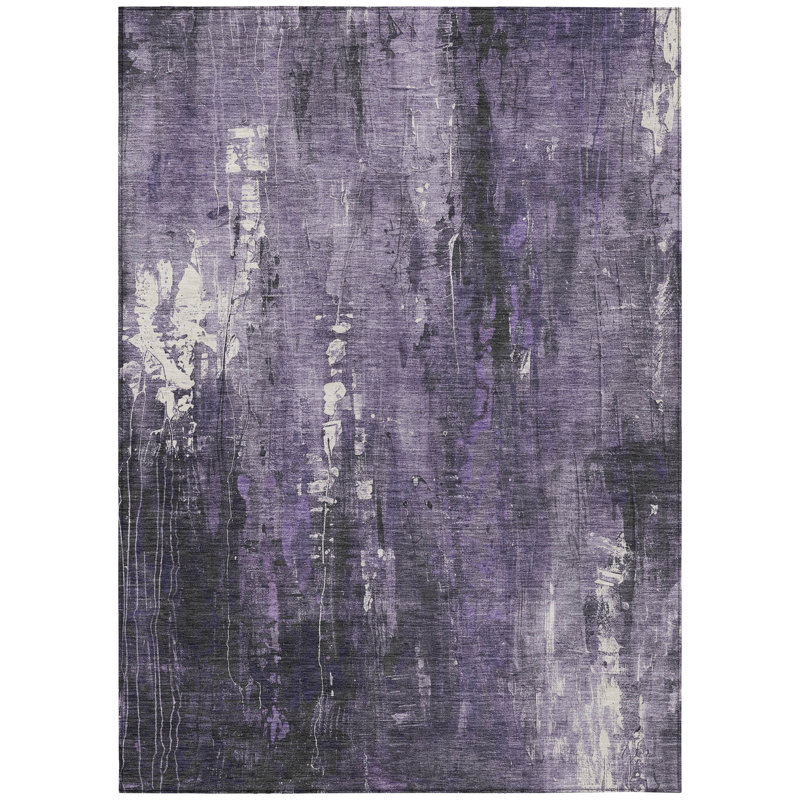 Tapis d'intérieur lavable abstrait mauve et ivoire 5 pi x 8 pi