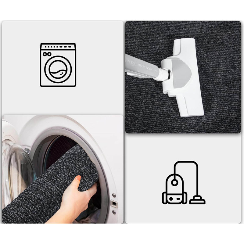 Indoor Door Mat 60 Cm, Machine Washable, Non-Slip Inside Rug For Hallway, Entryway, Kitchen, Charcoal, Runner 60 x 180cm