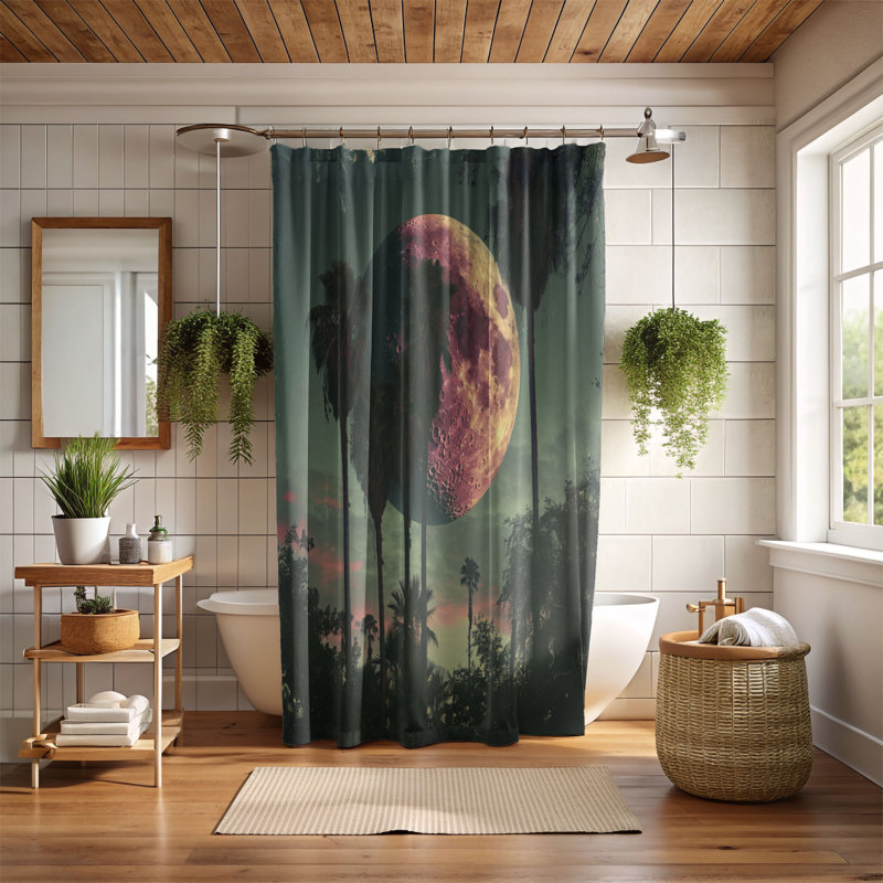 Retro Palm Designs - 1 Piece Standard Shower Curtain, 74"H x 71"W