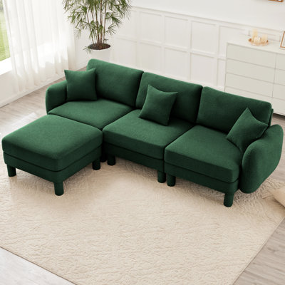 Convertible 3 Boucle Fabric Sectional With Shell-shaped , Dense Foam Padding And Strong Wooden Frame Soft Cushions