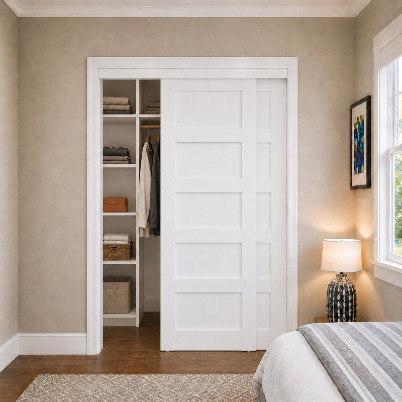 Porte coulissante à 5 panneaux 48 po x 80 po avec quincaillerie, assemblage requis, 72 po x 80 po, 5 panneaux