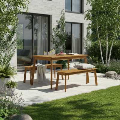 Ensemble de 3 tables de salle à manger d'extérieur en bois d'acacia massif pour patio, porche, bord de piscine