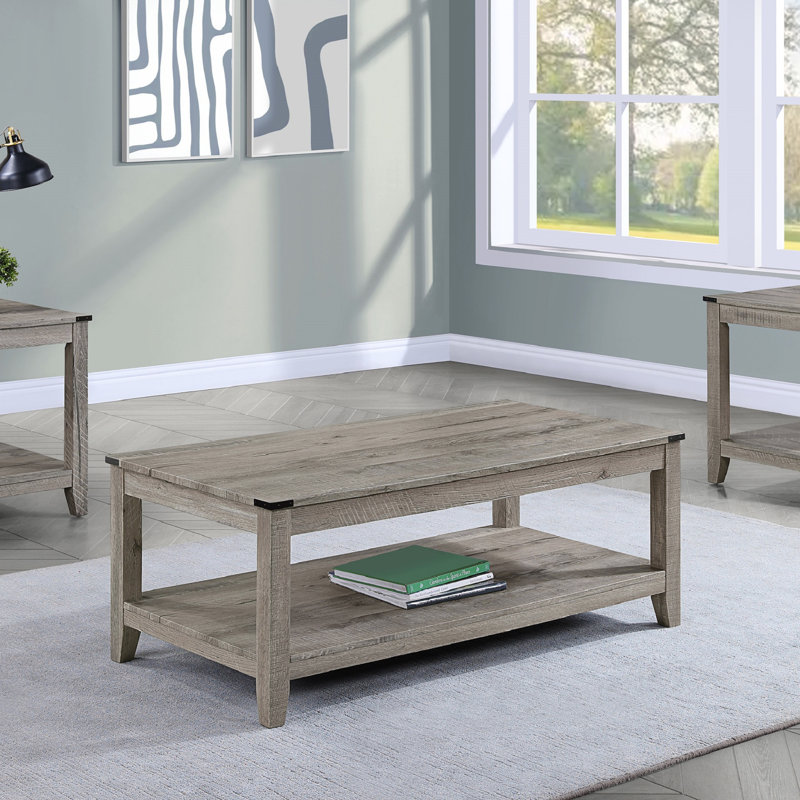 Ensemble de table basse 3 pièces avec table basse rectangulaire en bois et deux tables de bout carrées assorties