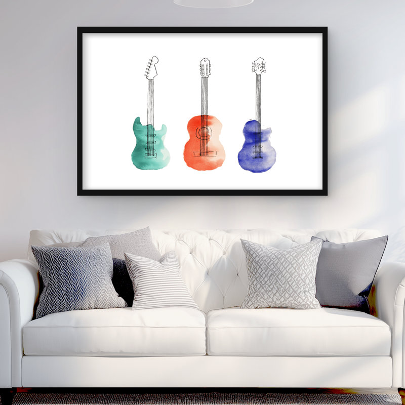 Three Guitars - Illustrative Office Framed Print for Decor