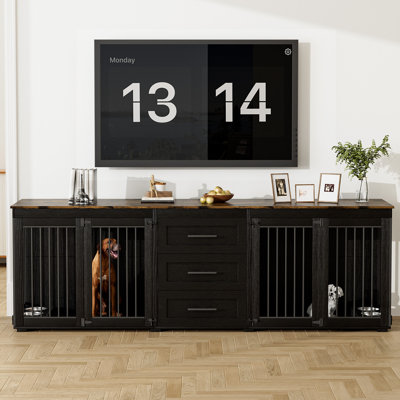 Cage pour chien en bois avec 3 tiroirs et 2 bols pour chien