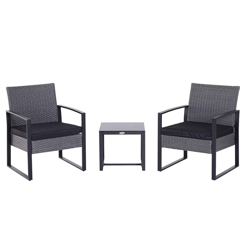Lundholm 2 Seater Rattan Conversation Set, Grey