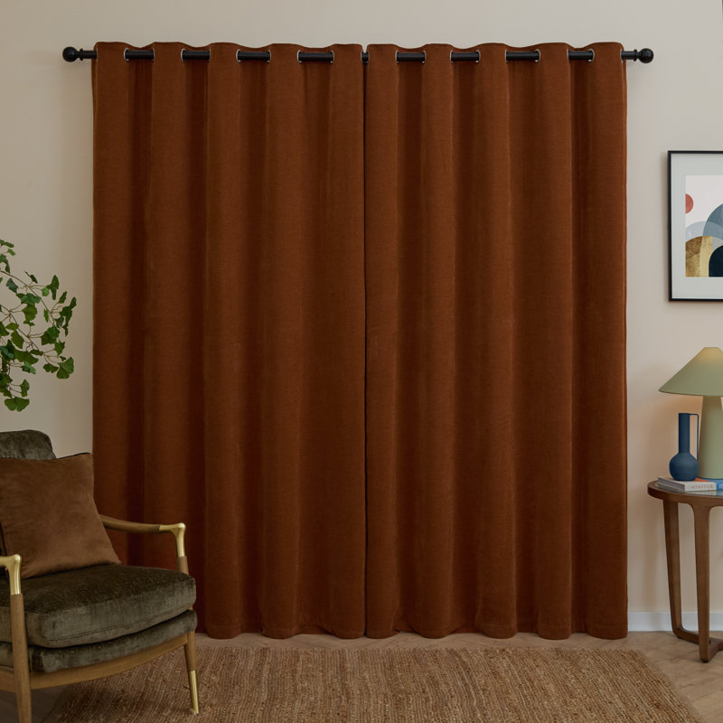 Soft Chenille Blackout Curtain Panel Pair, 168cm Width x 183cm Drop, Orange