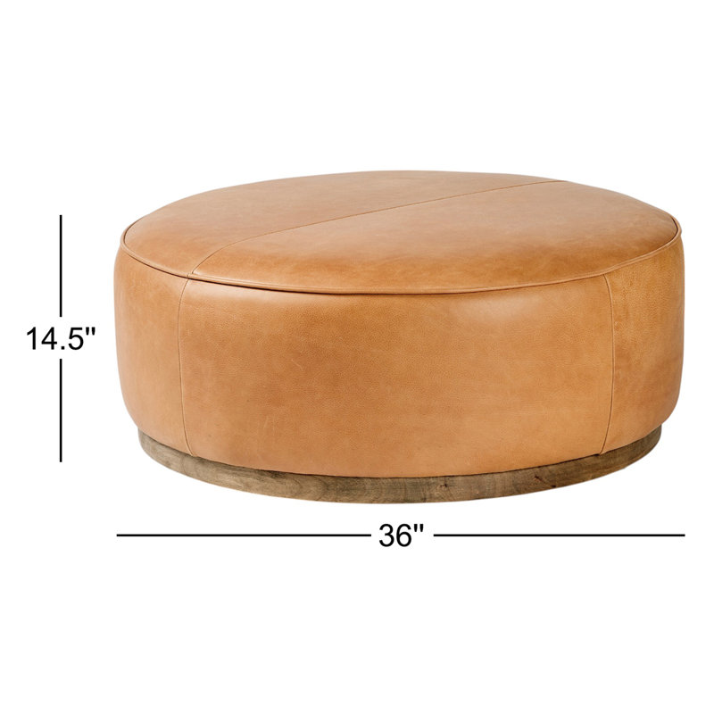 Sinclair Large Round Ottoman, Palermo Butterscotch Genuine Leather
