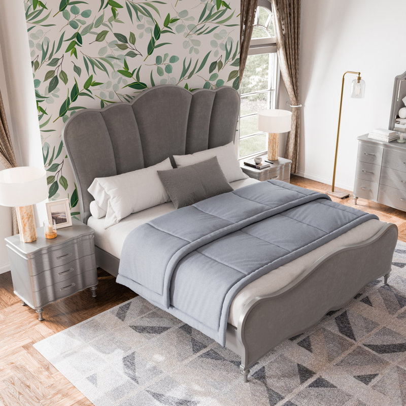 Ensemble de chambre à coucher 6 pièces, Gris, Très grand, King