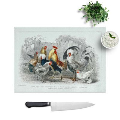 Tempered Glass Cocks and Hens Chopping Board