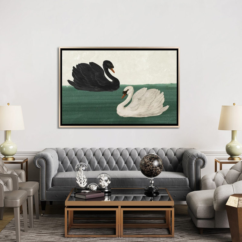 Black Swan White Swan, Champagne Floater Framed, 40'' H x 60'' W