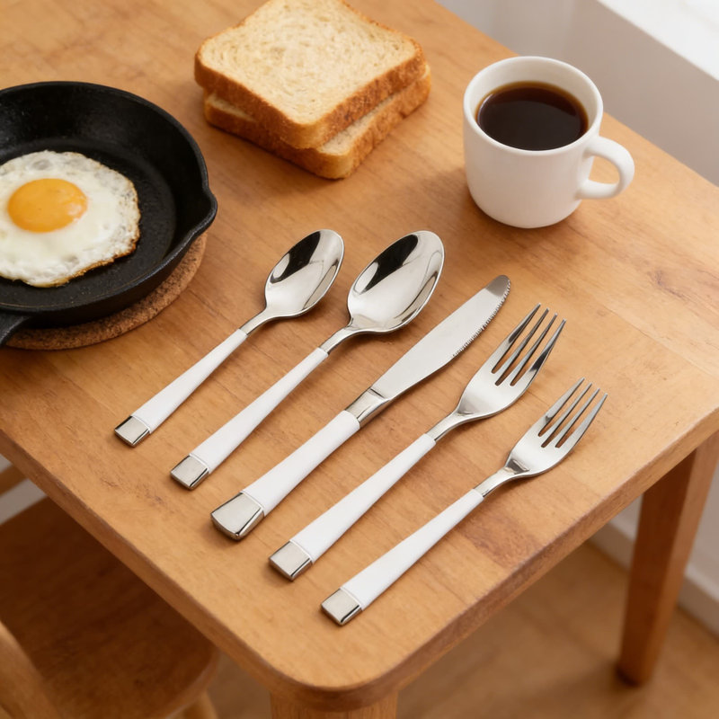 Ensemble de couverts en acier inoxydable 20 pièces pour 4 personnes, argenterie 304 polie miroir avec poignée carrée moderne, ensemble de cuillères à fourchette à couteau avec ustensiles pour le dîner et le dessert, va au lave-vaisselle