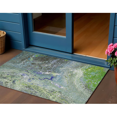 Tapis extérieur lavable abstrait vert 3 pi x 5 pi vert et vert lime