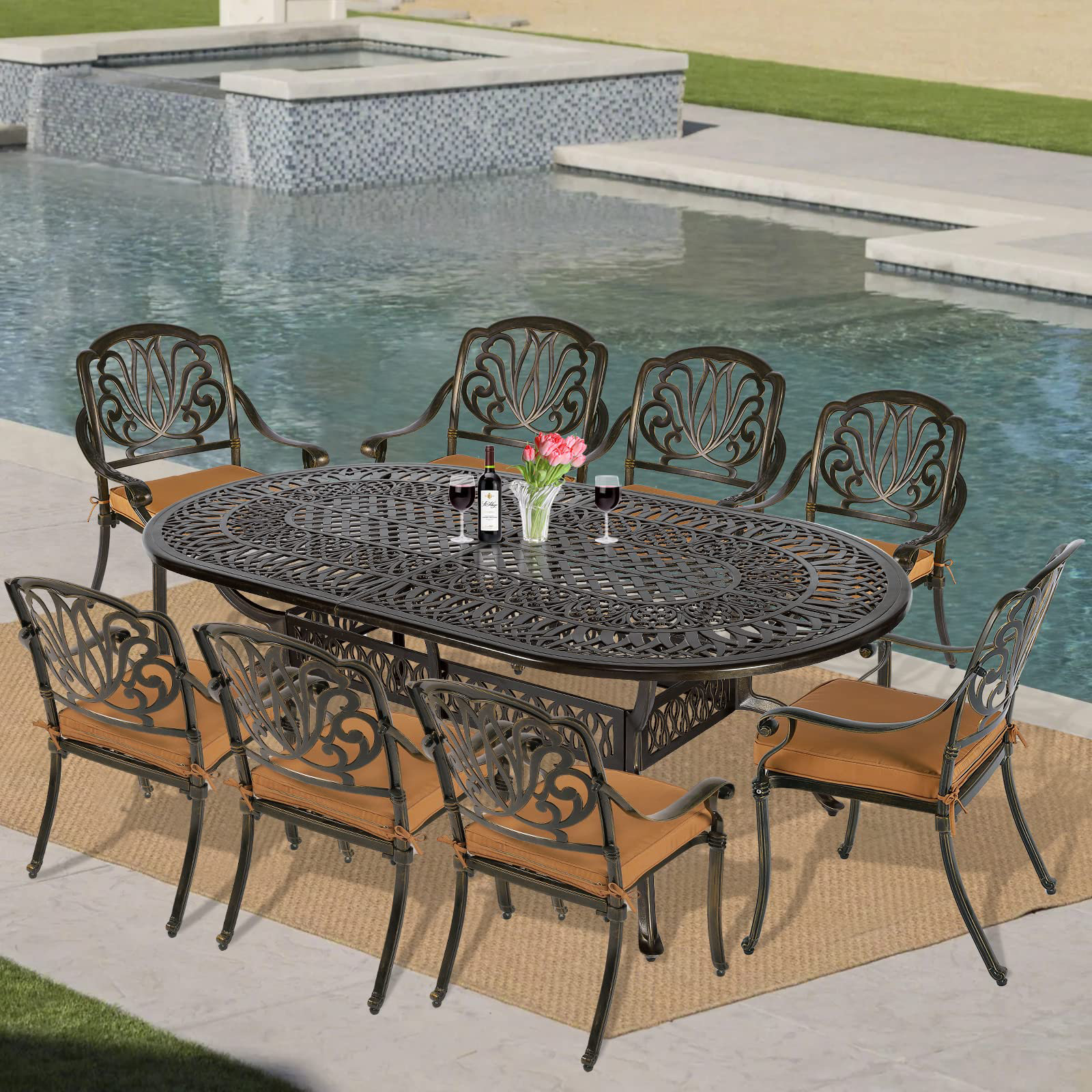 VIVIJASON Vivijason 9Piece Outdoor Furniture Dining Set, AllWeather