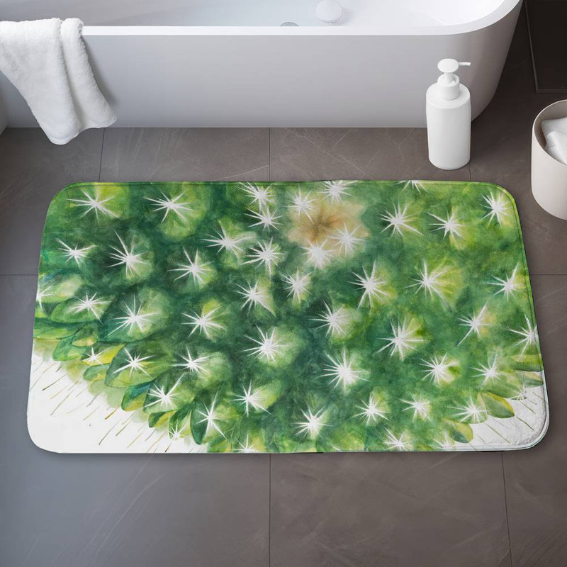 Watercolor mini cactus Bath Mat with Non-Slip Backing - Quick Dry Memory Foam Bathroom Rug - Absorbent - Modern Plush Spa-Style - Machine Washable