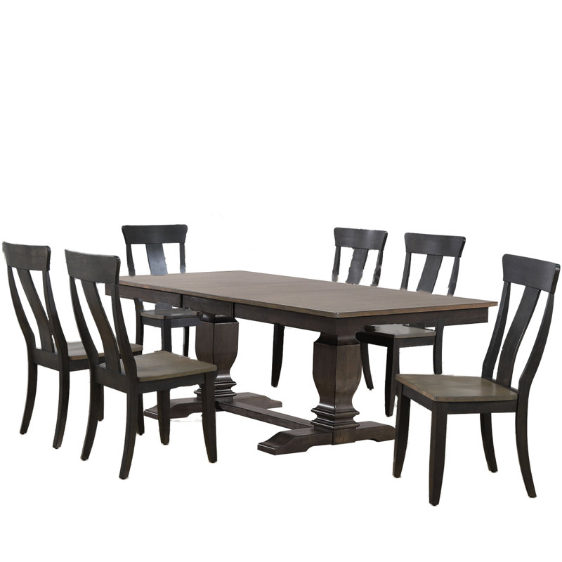 7-Piece Solid Wood Rectangle Extendable Dining Set In Gray With Gear Driven 18" Takeout Leaf (seats 4-6 people), Gray/Black/