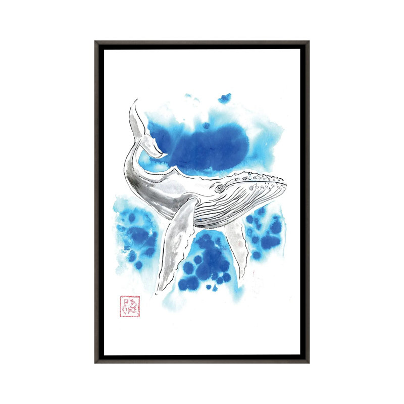 Baleine turquoise - reproduction d'art murale - toile encadrée, 26" x 18", Framed Canvas, Grey