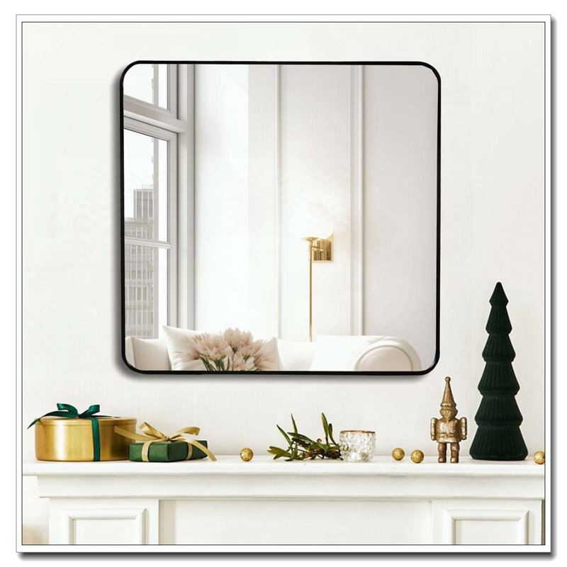 Metal Framed Square Bathrrom Mirror for Wall, Black