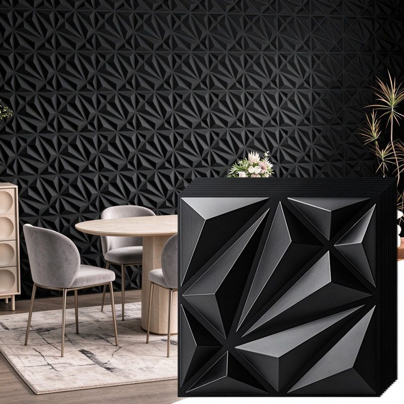 33 Pack Black 3D Textured Accent Wall Panels, 11.8 x 11.8 in PVC Decorative Wall Panels, Stain Proof, Wipeable & Trimmable for Living Room, Bedroom, Office & TV Feature Walls