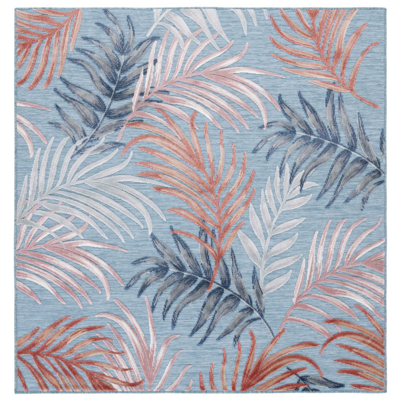 Afeez Floral Blue/Rust Indoor / Outdoor Area Indoor/Outdoor Area Rug, Square 6'5"