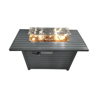 Table de foyer d'extérieur au propane en acier avec couvercle H 25 po x l 42 po