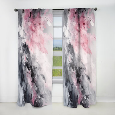 Evolving In Pink Grey Liquid Ink I - Abstract Geometric Room Darkening Abstract Curtain - 1 Panel