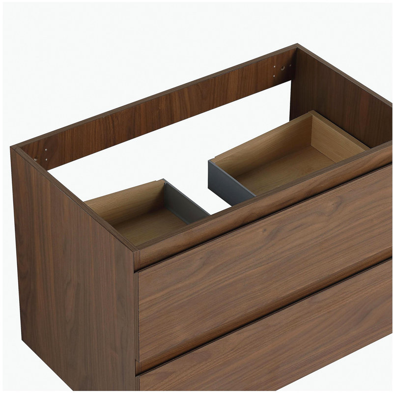 Meuble-lavabo mural 30 po avec lavabo en céramique, 2 tiroirs, Brown Oak