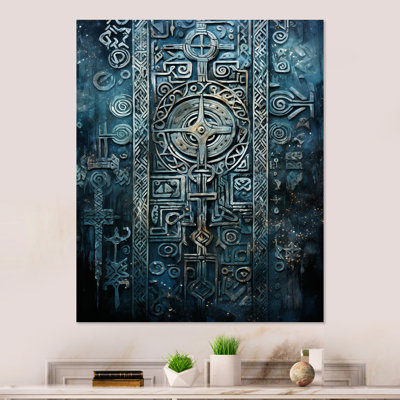 «Blue and Gold Maya Tile Impressions I», art mural en métal abstrait