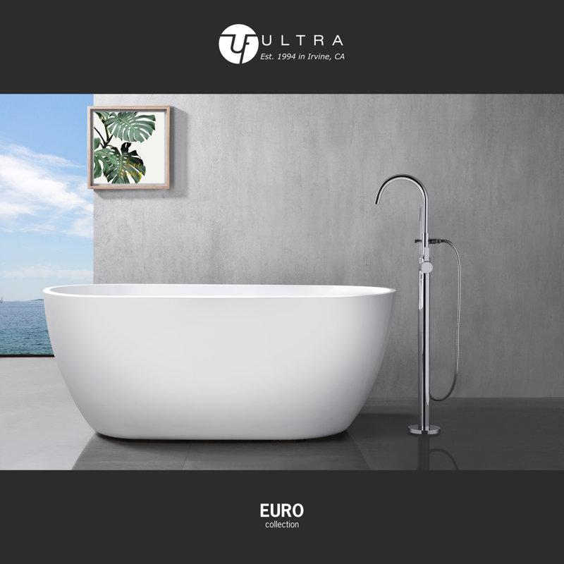 Euro Collection Single Handle Floor Mounted Roman Tub Filler Faucet with Hand Shower - Chrome Polished, Chrome Polished  