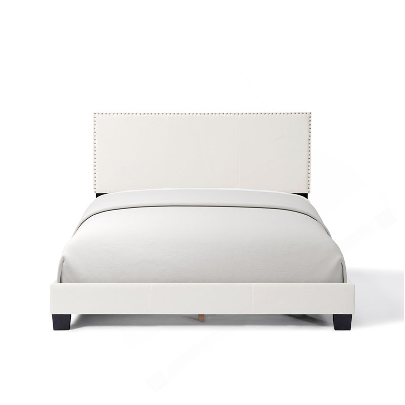 Lit plateforme tapissier Luma, Beige, Lit double