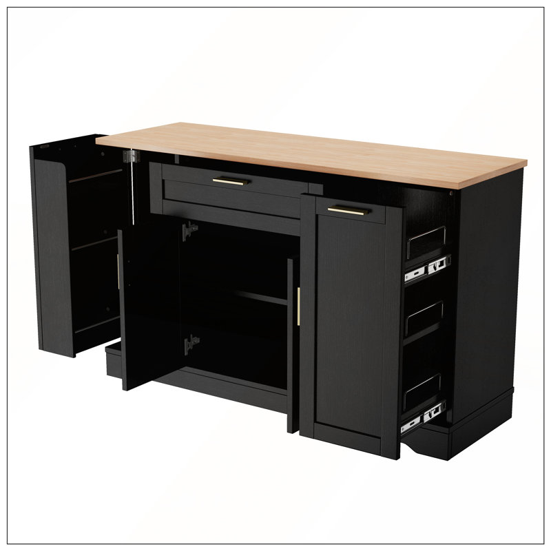 Multi-Functional Storage Sideboard with Extendable Dining Table, Adjustable Shelves, and 3-Tier Pull-Out Rack, Black
