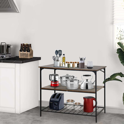 3 Tier Kitchen Island Kitchen Storage Kitchen Counter With Large Storage Space Thick Board Top Solid Structure For Kitchen Coffee Shop Restaurant Living Room Dinning Room,Brown